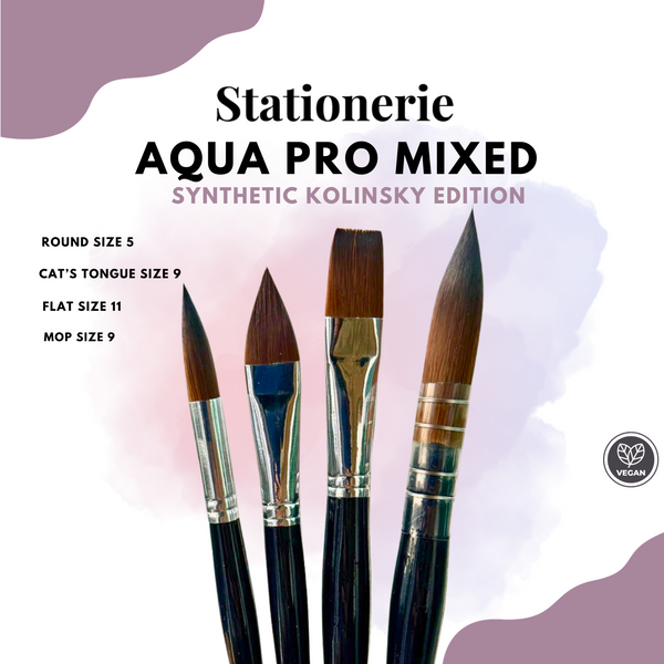 Stationerie Aqua Pro Mixed Brush Set - Vegan Synthetic Kolinsky Edition