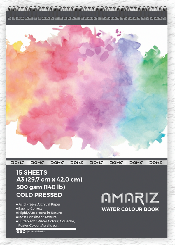 DOMS AMARIZ WATER COLOUR BOOK 300 GSM A3 (15 SHEETS, SPIRAL)