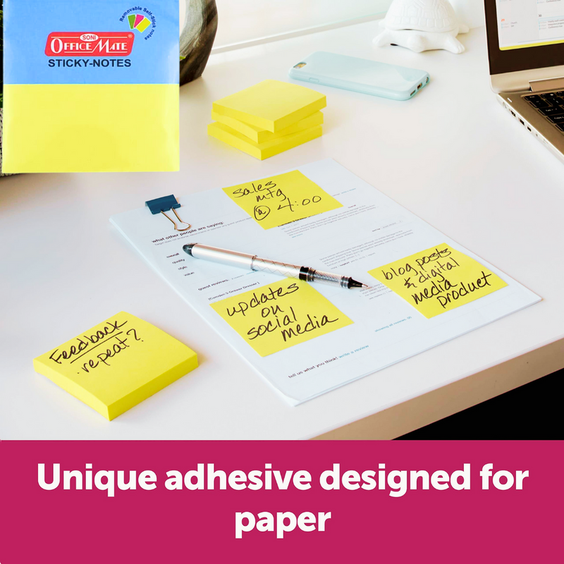 Soni Officemate Sticky Note Pads Fluorescent Paper Self Adhesive Memo Pad Sticky Notes Bookmark Point It Marker Memo Sticker 76 x 76 - Pack of 24