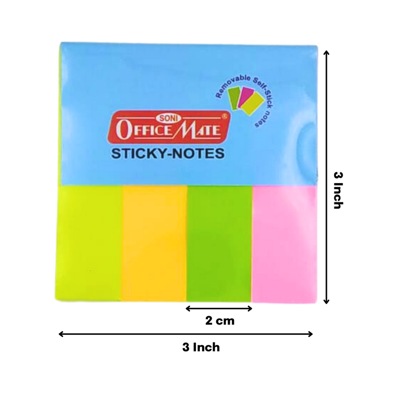 Soni Officemate Sticky Note Pads Fluorescent Paper Self Adhesive Memo Pad Sticky Notes Bookmark Point It Marker Memo Sticker 19 x 76 x 4 x 50 - Pack of 36