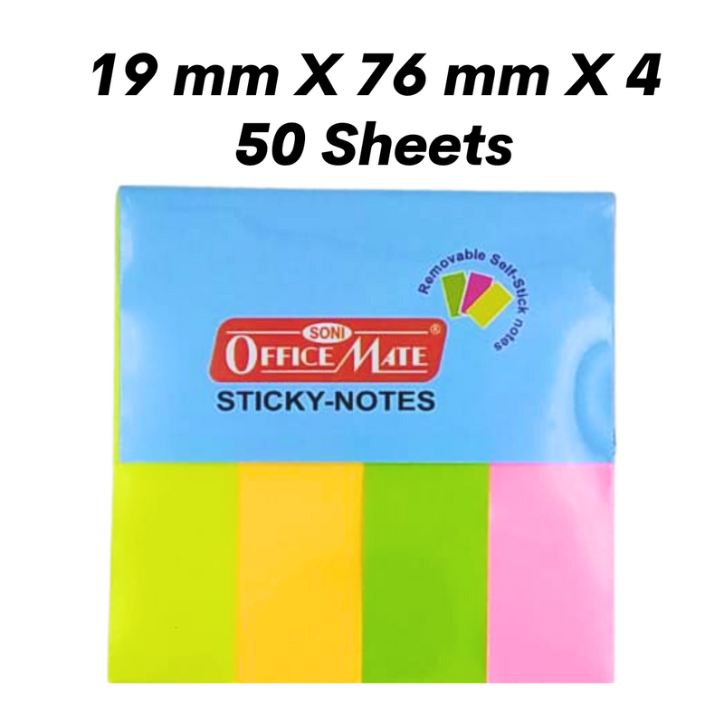 Soni Officemate Sticky Note Pads Fluorescent Paper Self Adhesive Memo Pad Sticky Notes Bookmark Point It Marker Memo Sticker 19 x 76 x 4 x 50 - Pack of 36