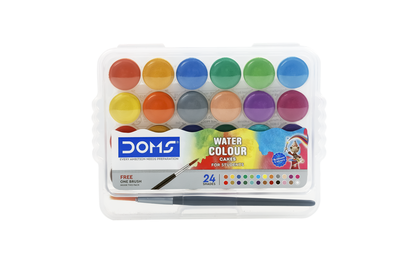 Amazon.com: Doms 24 Shades 30mm Water Colour Cakes | Easy To Use Palette  Lid | Organic Rich Colour Pigments | Free Brush Inside | Non-Toxic & Safe  For Kids | Pack of 1