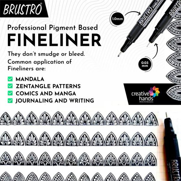 Brustro Professional Pigment Based Fineliner – Pack of 8 (Black) with Artist Sketch Book 110 GSM A5 Wiro Journal (156 Pages)