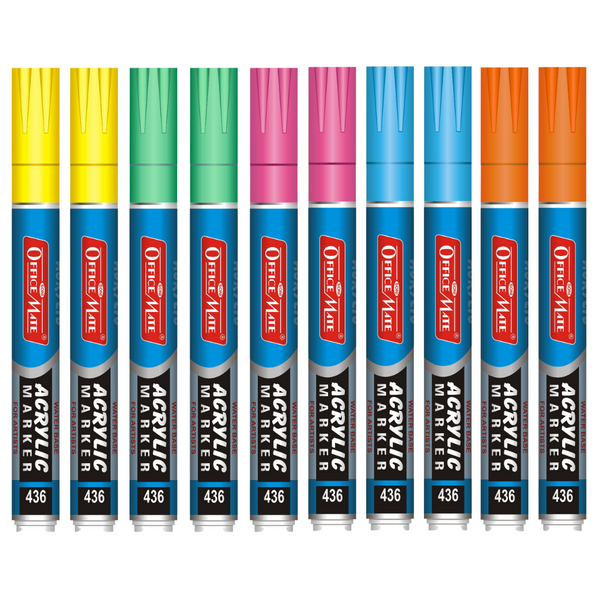 Soni Officemate Acrylic Marker Flurocent colors - Pack of 10
