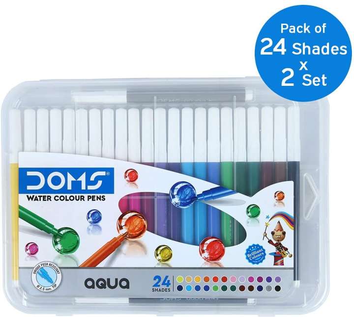 DOMS Aqua Non-Toxic Watercolour Round Nib Sketch Pens 24 Shades (Set of 2, Multicolor)