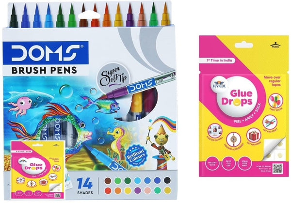 DOMS Art Set Brush Pen 14 Shade With Glue Drops