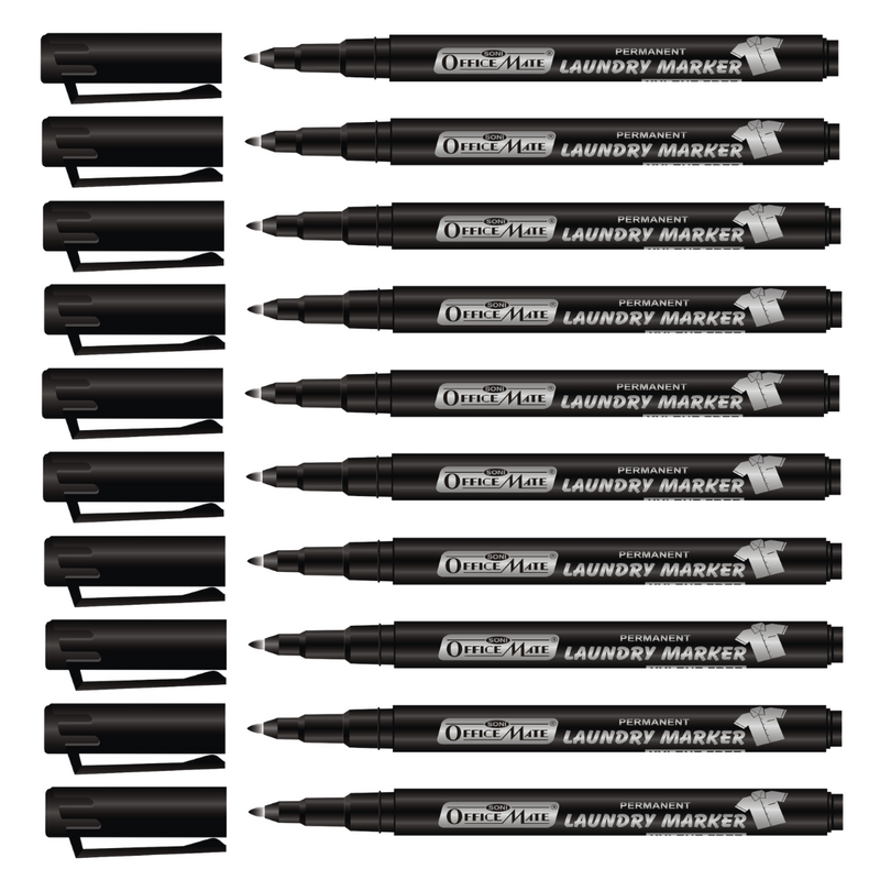 Soni Officemate Fine Tip Laundry Markers Pen - Pack of 10 (Black)