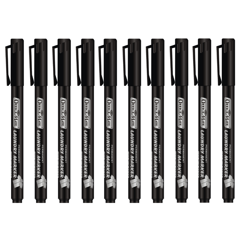 Soni Officemate Fine Tip Laundry Markers Pen - Pack of 10 (Black)
