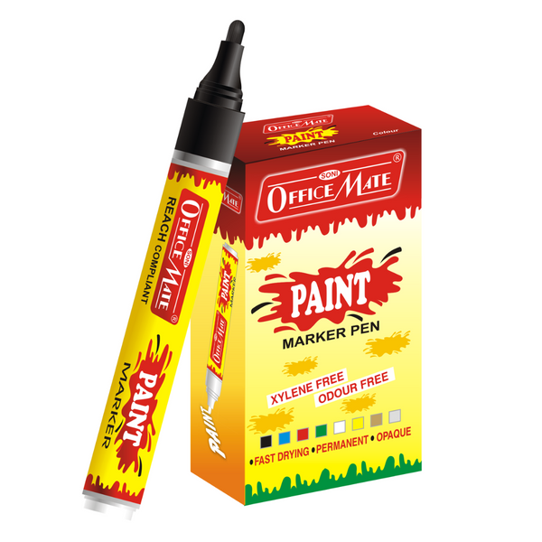 Soni Officemate Paint Markers pens With Plastic Nib 10 Pcs in Pack (Black)