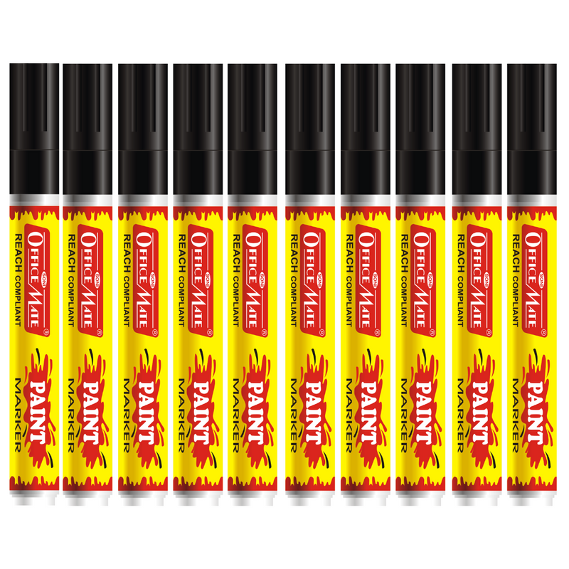 Soni Officemate Paint Markers pens With Plastic Nib 10 Pcs in Pack (Black)