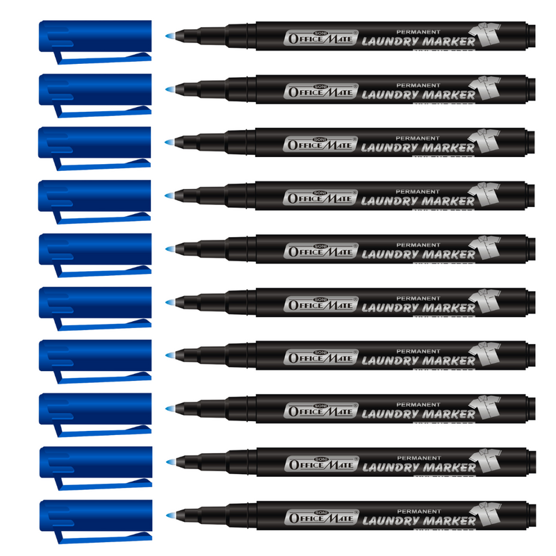 Soni Officemate Fine Tip Laundry Markers Pen - Pack of 10 (Blue)