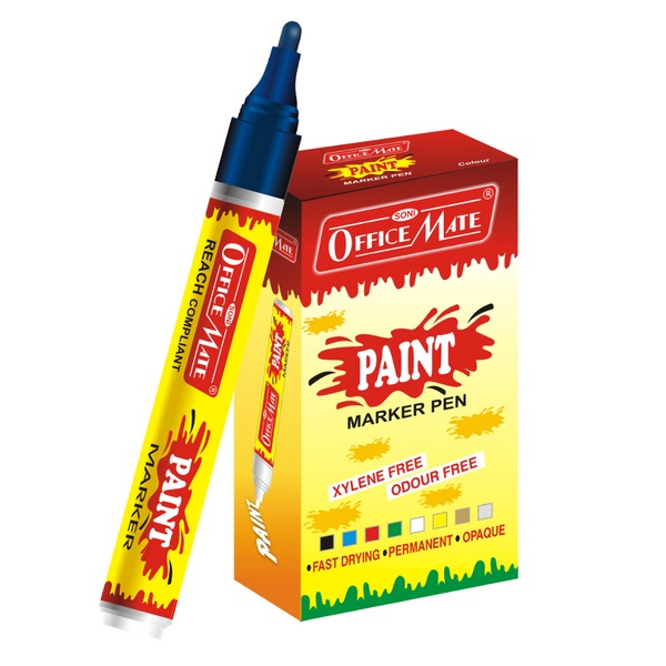 Soni Officemate Paint Markers pens With Plastic Nib 10 Pcs in Pack (Blue)