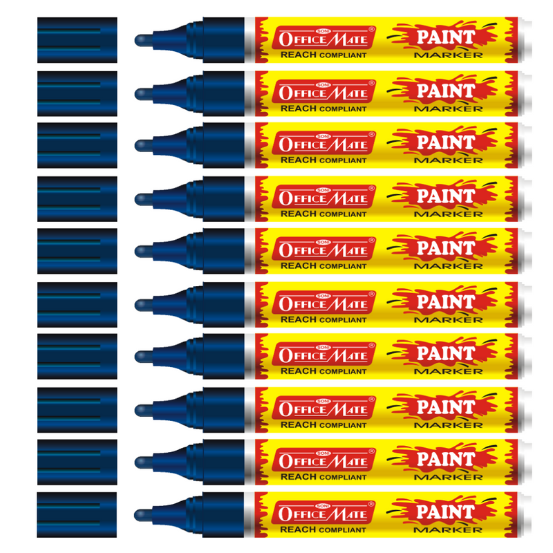 Soni Officemate Paint Markers pens With Plastic Nib 10 Pcs in Pack (Blue)