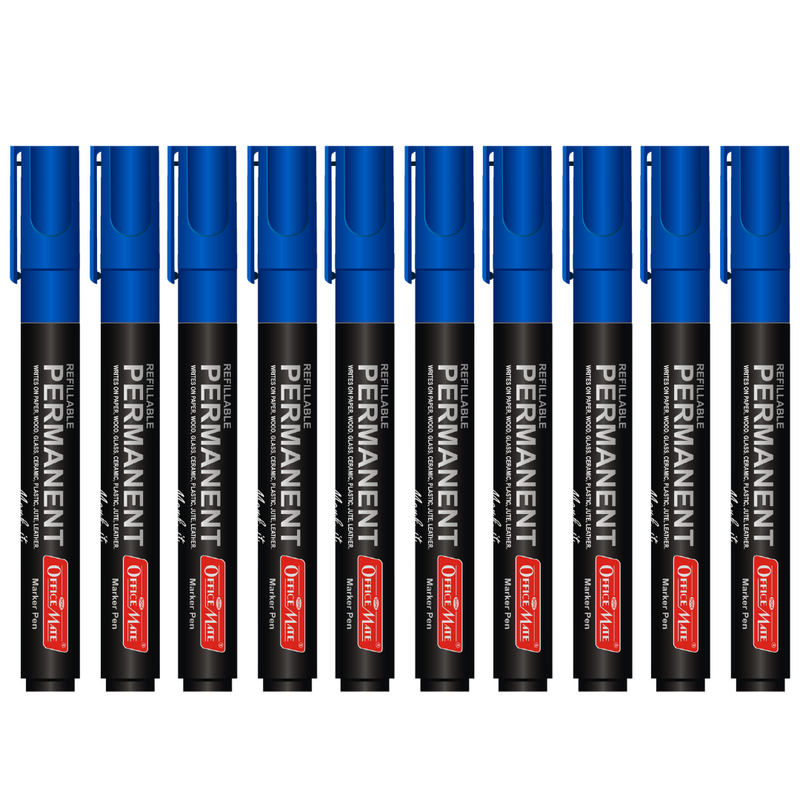 Soni Officemate Permanent Marker - Pack of 10 ( Blue)