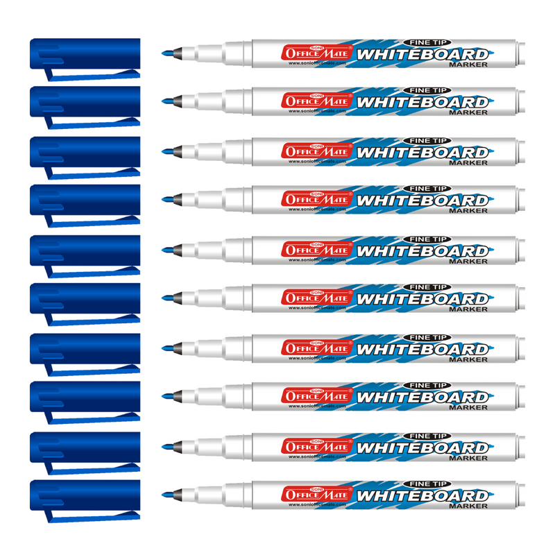 Soni Officemate Slim Whiteboard Marker, Blue - Pack of 10