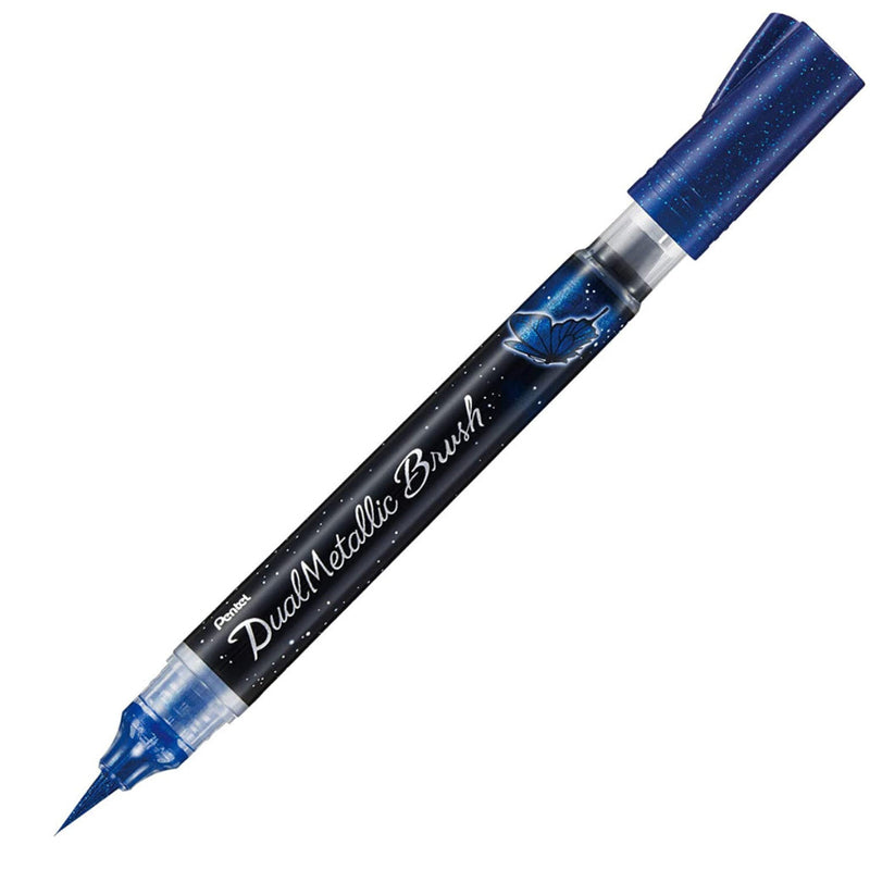 PENTEL XGFH-DCX DUALMETALLIC BRUSH PEN - BLUE+METALLIC GREEN