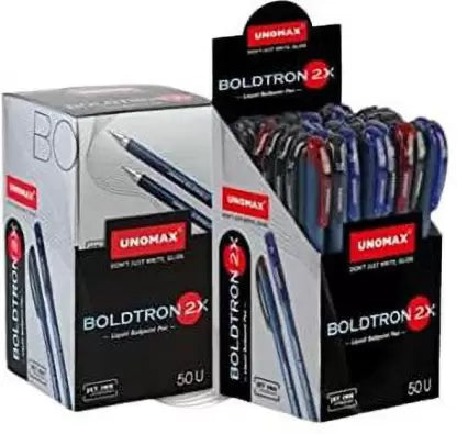 UNOMAX Boldtron 2X 1.0MM (50pcs Stand- 35pcs Blue, 12pcs Black, 3pcs Red) Ball Pen (Pack of 50, Ink Color - Blue, Black, Red)