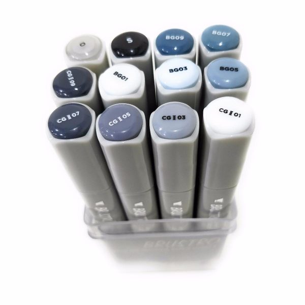 Brustro Twin Tip Alcohol Based Marker Cool & Blue Grey (Set of 12)