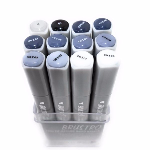 Brustro Twin Tip Marker Set of 12 – Cool Greys (MRP 1,440) + Brustro Twin Tip Marker Warm & Blue Grey Set of 12 (MRP 1,440) + Brustro Bleedproof Marker Pad A3 (MRP 498)