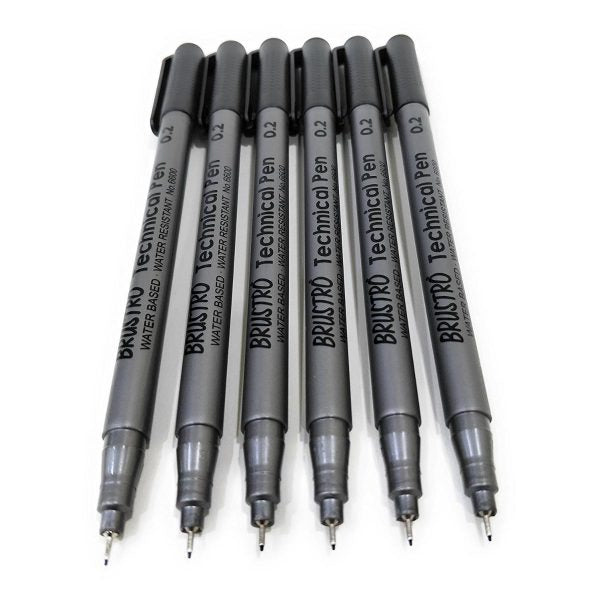 Brustro Technical Pen Black 0.2MM (Pack of 6)