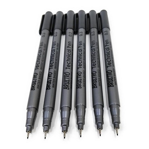 Brustro Technical Pen Black 0.3MM (Pack of 6)