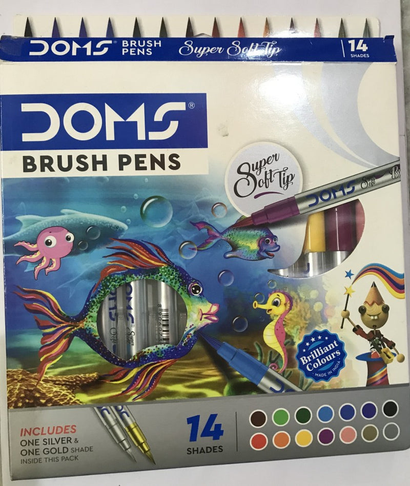 DOMS BRUSH PEN 14 SHADE INCLUDES 1 SILVER & 1 GOLD (Set of 14, Multicolor)