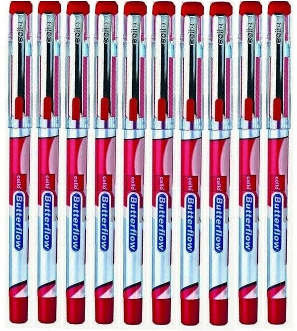 Cello BUTTERFLOW Simply Ball Pen (Pack of 10, Ink Color - Red)