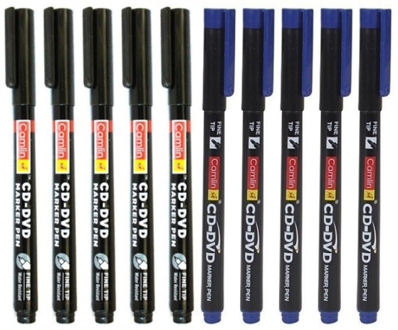 Camlin CD DVD Marker Pen (Set of 10, Black, Blue)