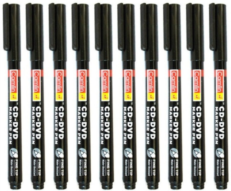 CAMLIN CD-DVD MARKER PEN BLACK, (Set of 10)