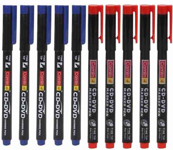 Camlin CD DVD Marker Pen (Set of 10, Blue, Red)