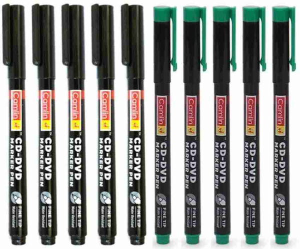 Camlin CD DVD Marker Pen (Set of 10, Black, Green)