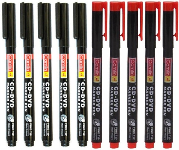 Camlin CD DVD Marker Pen (Set of 10, Black, Red)