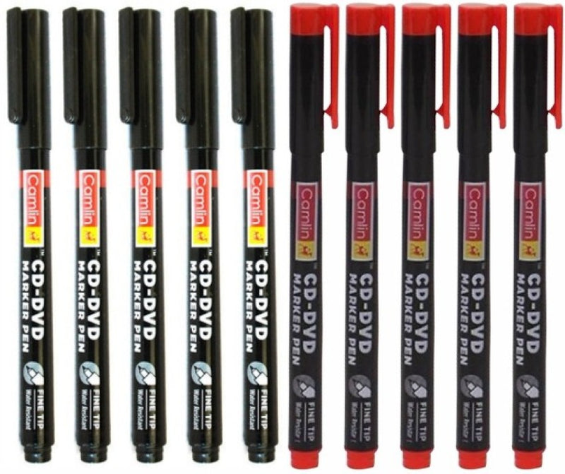 Camlin CD DVD Marker Pen (Set of 10, Black, Red)