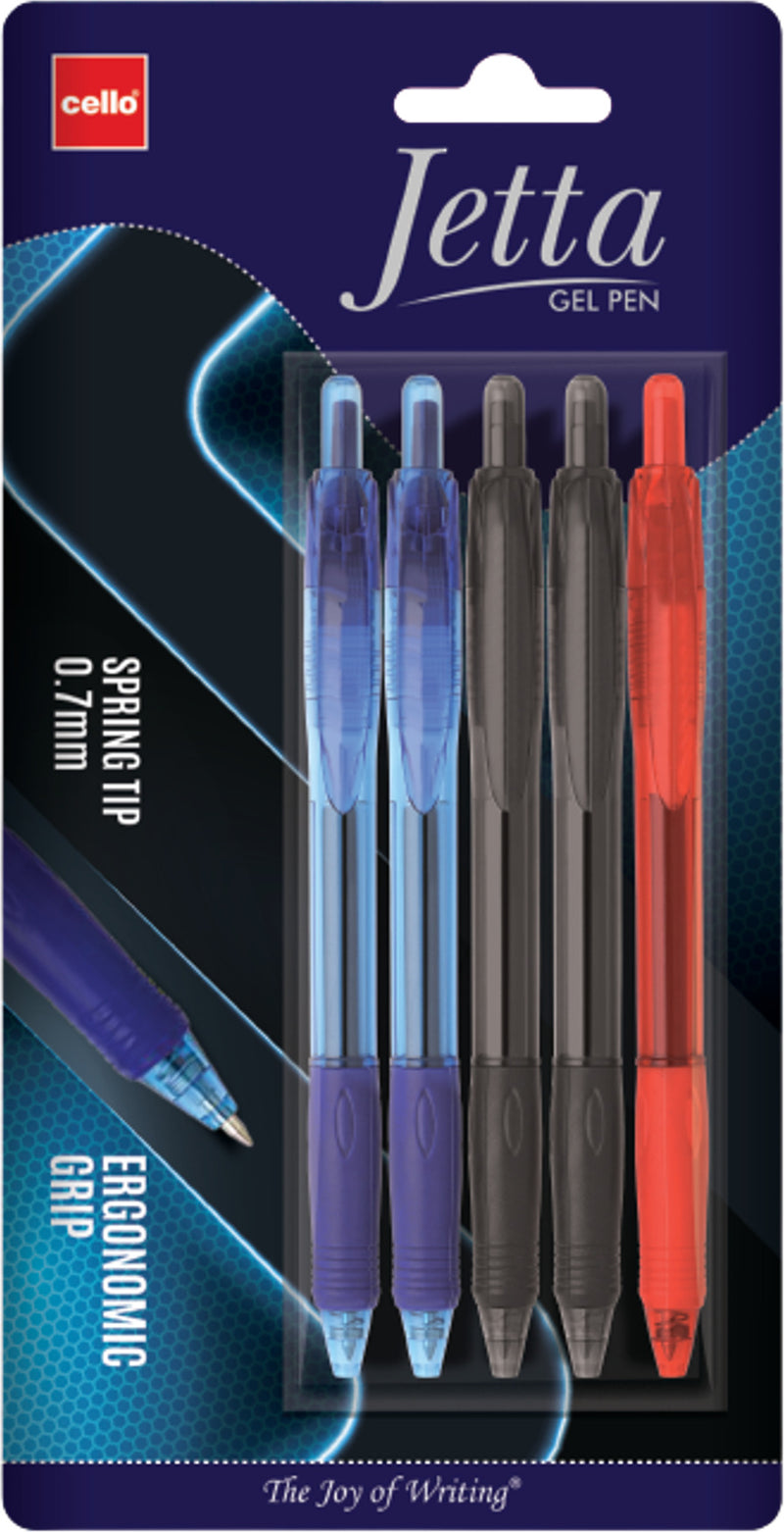 Cello Jetta Retractable Gel Pen (Pack of 5, Ink Color - Blue)