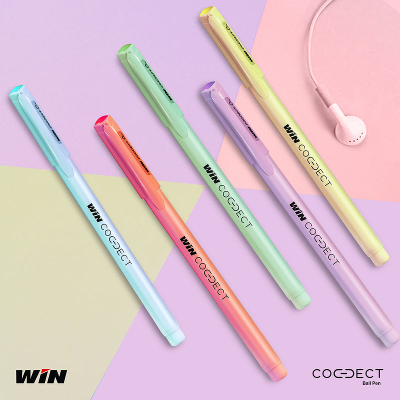 WIN Connect Ball Pens | 10 Blue Ink Pens | 0.7 mm Tip | Elastic Grip | Diamond Cut Tip for Smooth Writing | Sleek Body & Minimalistic Design | Thick Refills, Refillable Pens | Long Lasting Pens