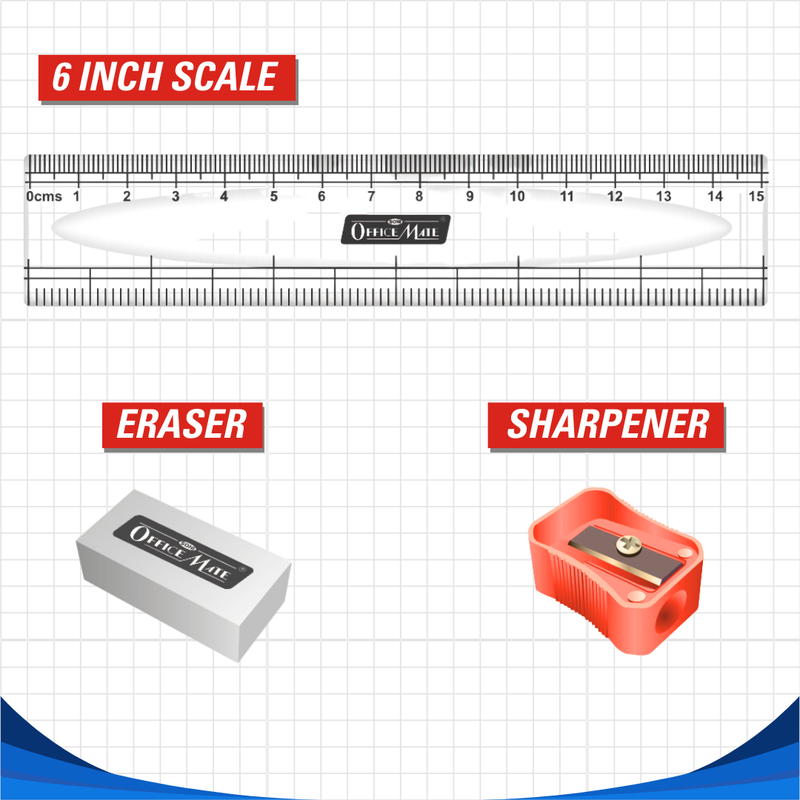 Soni OfficeMate Deskmate Kit | Includes 2 Gel Pens, 2 Pencils, 1 Highlighter, 1 Eraser, 1 Sharpener, 1 Scale (6-Inch) |