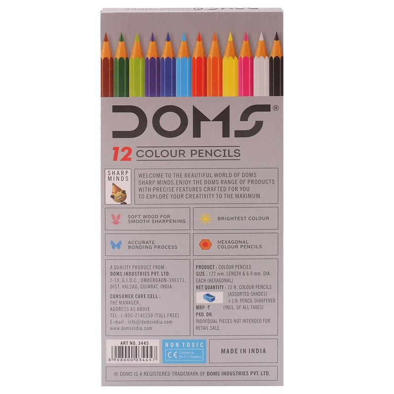 DOMS 12 Hexagonal Shaped Color Pencils (Set of 1, Multicolor)