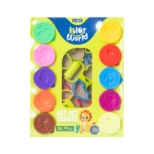 LINC KOLOR WORLD DOUGH 25GM 10 COLORS 14 SHAPE CUTTERS, 4 MOULDS, 1 ROLLER,1 KNIFE | NON-TOXIC