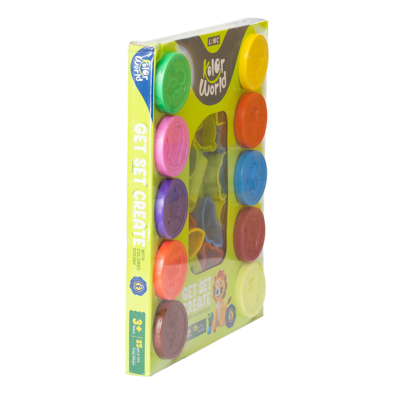 LINC KOLOR WORLD DOUGH 25GM 10 COLORS 14 SHAPE CUTTERS, 4 MOULDS, 1 ROLLER,1 KNIFE | NON-TOXIC