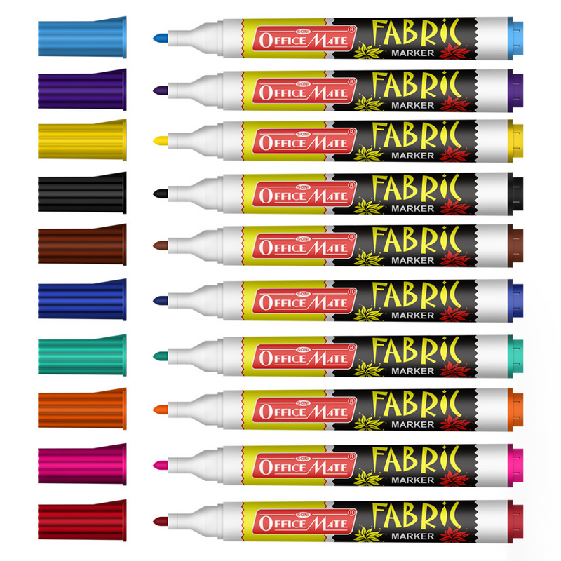 Soni Officemate Permanent Multicolor Fabric Marker Pen, Colorful Pens (10 Pcs in Pack)