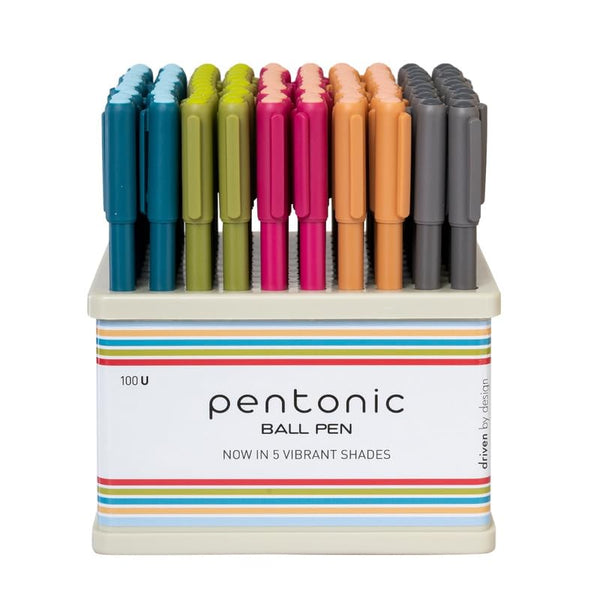 Pentonic Colors Ball Pen, Blue Ink, Assorted Body , 100 Pcs Jar , Pack of 1