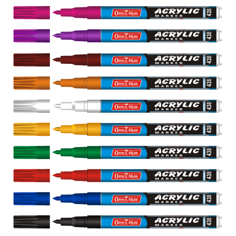 Soni Officemate Acrylic Fine Tip Marker Pens (Assorted Color, Pack of 10)