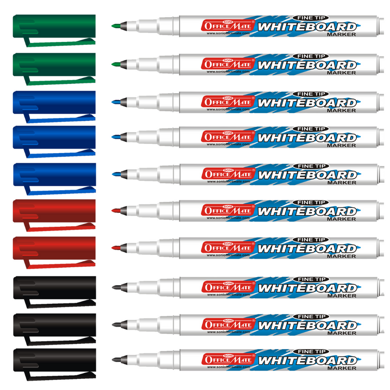 Soni Officemate Slim Whiteboard Marker, Assorted Colour - Pack of 10