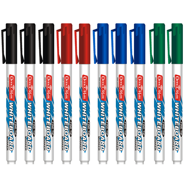 Soni Officemate Slim Whiteboard Marker, Assorted Colour - Pack of 10