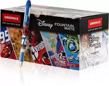 UNOMAX Fountain Mate Pack of 10 Pens( Cars/Incredibles/Tinkerbell/Toy Story/Lion King ) Fountain Pen (Pack of 10, Ink Color - Blue)