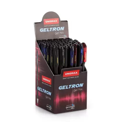 UNOMAX Geltron Waterproof Ink Gel Pen (Pack of 50, Ink Color - Blue, Black, Red)