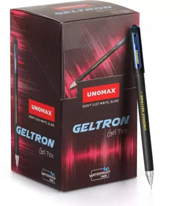 UNOMAX Geltron Waterproof Ink Gel Pen (Pack of 50, Ink Color - Blue, Black, Red)