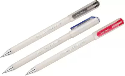 UNOMAX Geltron Pearl White Body Gel Pen (Pack of 50, Ink Color - Blue, Black, Red)