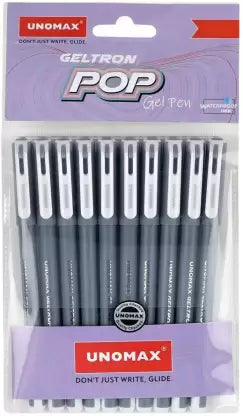 UNOMAX Geltron Pop Gel Pen (Pack of 10, Ink Color - Black)