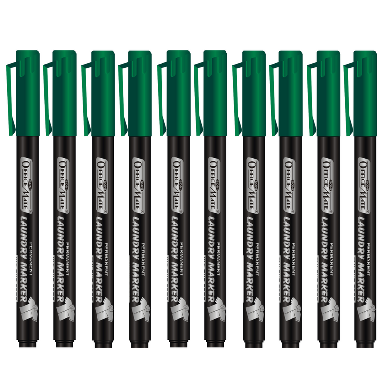 Soni Officemate Fine Tip Laundry Markers Pen - Pack of 10 (Green)